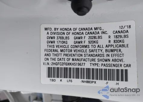 2019 Honda Civic Lx из США, поврежденный, VIN 2HGFC2F6XKH519677